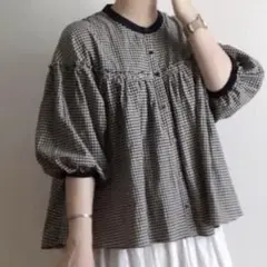 サマンサモスモス 配色ギャザーブラウス(ブラック)