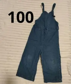 デニムオーバーオール 100cm　女の子　つなぎ　ズボン　ブルー　長　リボン