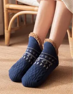 ルームソックス 極厚ボア モコモコ 暖か靴下 24cm ブルー レディース