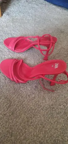 赤色ストラップサンダル 高ヒール size38 pink