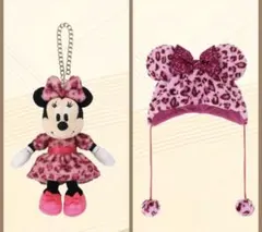 【2個セット】ピンク　ヒョウ柄　ミニー　ぬいぐるみチャーム　ファンキャップ　新品