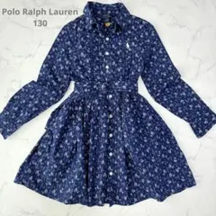 美品！Polo Ralph Lauren 花柄シャツワンピース ネイビー 130