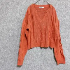 輸入古着✨【aster 】ケーブル編みセーター オレンジ 丈短い Ｌsize