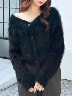 RESEXXY「F」2wayシャギーニットカーディガン長袖 ブラック黒 フワフワ