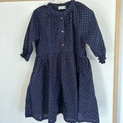 ブランシェス　ネイビードット　ワンピース　110 女の子　7部丈　春服