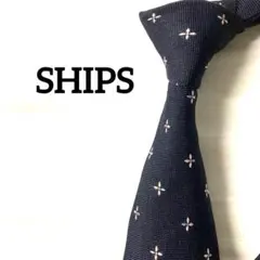 シップス　SHIPS ネクタイ　花柄　ドット　ネイビー系　刺繍のサムネイル