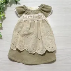 Sサイズ＊オリーブグリーンとコットンレースのワンピース