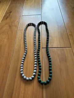 シルクボールロングネックレス 2本セット グレーと緑