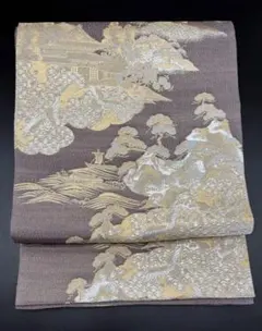 高級 正絹 袋帯 礼装 フォーマル 洒落帯　風景　山水　金糸　流水　411