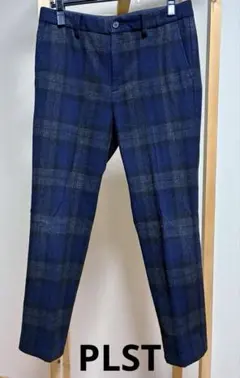 値下げ　PLST チェックパンツ ウール混 ネイビー　ウエスト80 毛玉あり