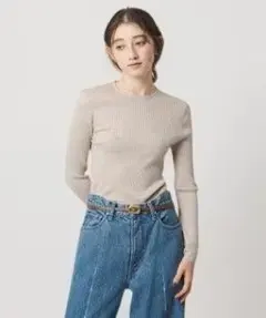 ユナイテッドアローズ リブ クルーネック ニット ナチュラル