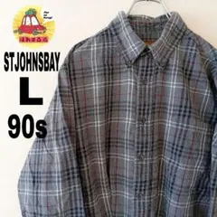 90sUSA古着 STJOHNSBAY ネルシャツ　L グレーブラック　チェック