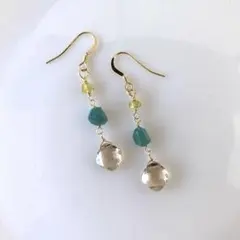 14kgfトパーズ、グランディーディエライト、トルマリンのピアス