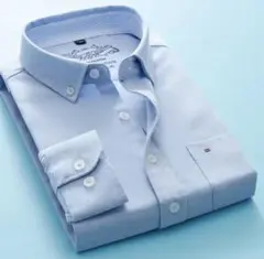 ノーブランド メンズ ボタンダウン プレーンシャツ ライトブルー サイズＬ