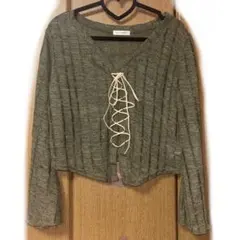 リブニット クロップド丈長袖トップス