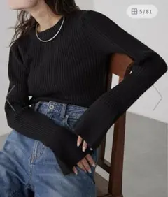 CIAOPANIC TYPY フレアスリーブブラックリブニットセーター
