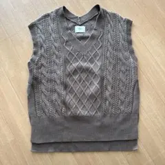 Discoat ブラウン ベージュ Vネック ニットベスト ノースリーブ