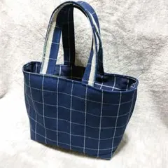●格子柄デニム　ミニトートバッグ