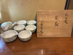 T68 煎茶道具 白磁 出石焼 鶴山造 茶器揃 共箱 昭和26年 上質な逸品