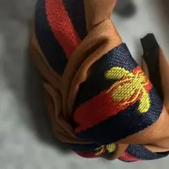 ブラウン ネイビー 編み込みカチューシャ