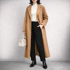 フレイアイディー［M］大人エレガント◎リボン付き◎ウールブレンドロングコート