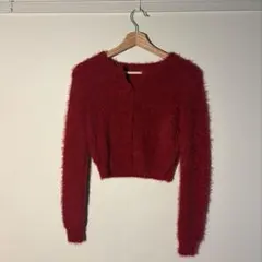 グレイル シャギーニットカーディガン レッド S