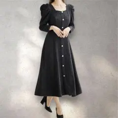 新品✨タグ付き　tocco closet ツイード　ロングワンピース　黒　M