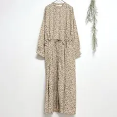 b850 レイカズン 花柄ロングワンピース レディース シンプル カジュアル 茶