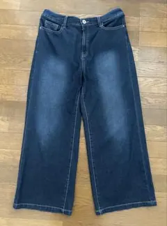 匿名 ストレートワイドストレッチデニムパンツ LL 色落ちデニム②濃紺