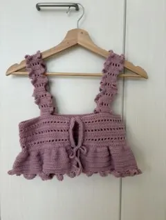 フリル付きピンククロシェビスチェ　かぎ針編み　ハンドメイド