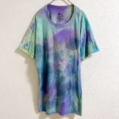 タイダイ Tシャツ 紫×青×緑 Lサイズ クレイジーカラー 総柄 古着