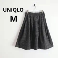 ユニクロ▶フレアスカート カーキ 迷彩柄 タック入り M ウエスト後ろゴム
