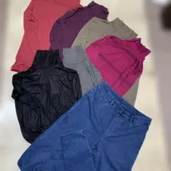 ユニクロヒートテック❣️タートルシャツとストレッチデニムスキニーパンツセット❣️