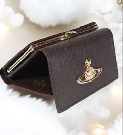 ヴィヴィアン レザー オーブ ウォレット がま口 折り財布 ブラウン デカロゴ