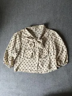 リボンタイブラウス　ドット　ベージュ