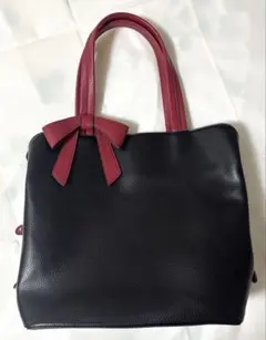 【訳あり】　リボン付きハンドバッグ　ブラック　リボン取り外し可能