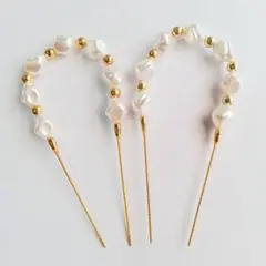 【美品】パール調大きなU型ヘアアクセサリー・Uピン2本セット/ 髪飾り・かんざし