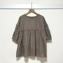 eni+ エミプラス ギャザーブラウス 綿100% ゆったり 体型カバー