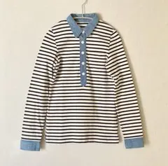 アダムエロペ　ボーダー　コットン　トップス　襟付き