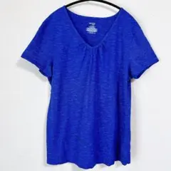 ダンスキン 半袖 カットソー Vネック 無地 ゆったり XL 青 綿 レーヨンのサムネイル