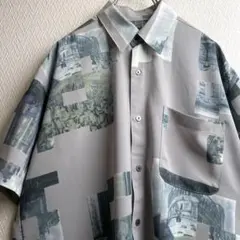 古着 レトロ シャツ 柄シャツ 総柄 デザインシャツ 胸ポケット 半袖