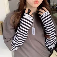 フェイクレイヤード 韓国個性UVカット紫外線対策アームカバーカラフルのサムネイル