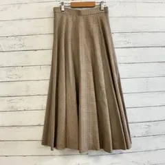 美品 アリスバーリー シルク ウール フレア スカート チェック 茶 11 L