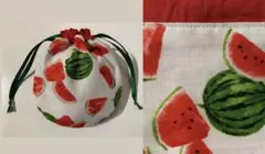 [まんまる巾着] 水彩 スイカ ホワイト