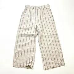 sanpo リネン コットン ストライプ ワイドパンツ ベージュ