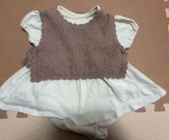 プティマイン　ベストロンパース　80センチ　半袖　女の子　ピンク　ホワイト