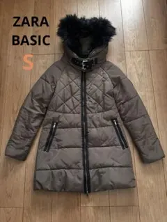 【ZARA BASIC】ブラウン ダウンジャケット S キルティング Aライン