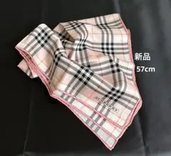 未使用Burberryハンカチorスカーフ 57cm ノバチェック柄 ピンク色