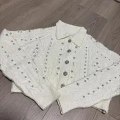 ZARA ビジュー付きニットカーディガン アイボリー
