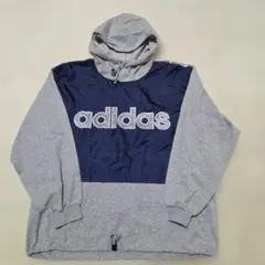 adidas オリジナル デサント製 パーカー グレー/ネイビー
